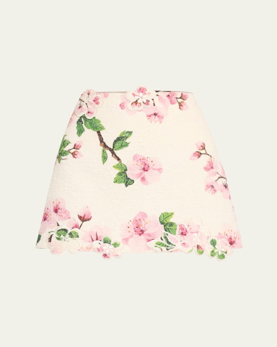 Cherry Blossom Tweed Embroidered Mini Skirt